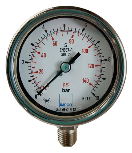 Rohrfeder-Manometer 63mm 0-10 bar 1/4" NPT unten Rohrfeder-Manometer 63mm 0-10 bar 1/4" NPT unten