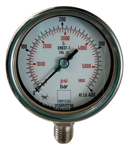 Rohrfeder-Manometer 63mm 0-1000 mbar 1/4" NPT unten