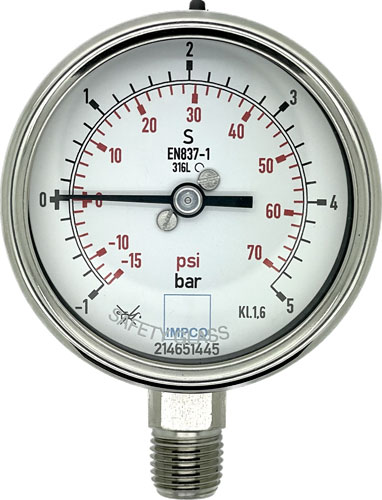 Rohrfeder-Manometer 63mm -1-0-5 bar 1/4" NPT unten Rohrfeder-Manometer 63mm -1-0-5 bar 1/4" NPT unten