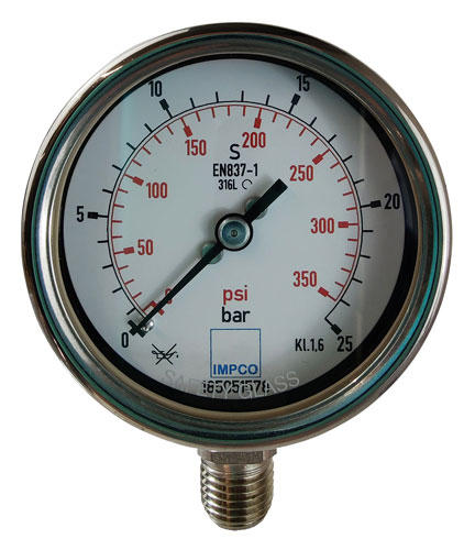 Rohrfeder-Manometer 63mm 0-25 bar 1/4" NPT unten Rohrfeder-Manometer 63mm 0-25 bar 1/4" NPT unten