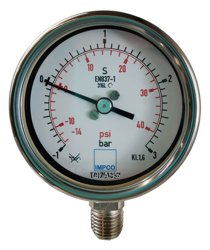 Rohrfeder-Manometer 63mm -1-0-3 bar 1/4" NPT unten Rohrfeder-Manometer 63mm -1-0-3 bar 1/4" NPT unten