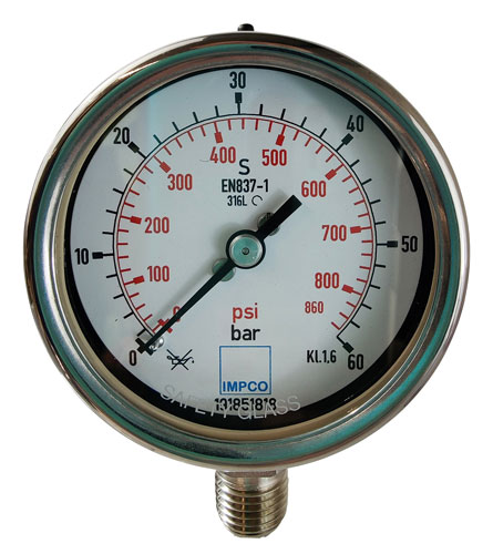 Rohrfeder-Manometer 63mm 0-60bar 1/4" NPT unten