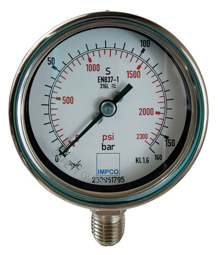 Rohrfeder-Manometer 63mm 0-160 bar 1/4" NPT unten