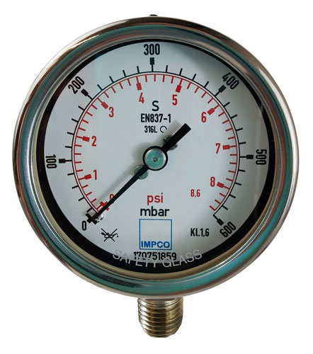 Rohrfeder-Manometer 63mm 0-600 mbar 1/4" NPT unten Rohrfeder-Manometer 63mm 0-600 mbar 1/4" NPT unten