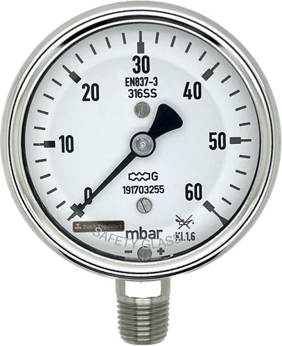 Kapselfeder-Manometer 63mm 0-60 mbar 1/4" NPT unten Kapselfeder-Manometer 63mm 0-60 mbar 1/4" NPT unten