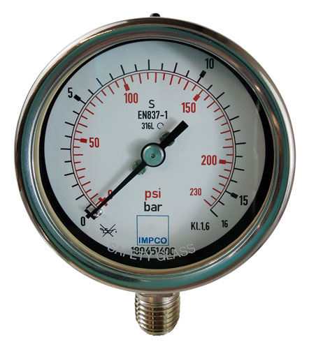 Rohrfeder-Manometer 63mm 0-16 bar 1/4" NPT unten Rohrfeder-Manometer 63mm 0-16 bar 1/4" NPT unten