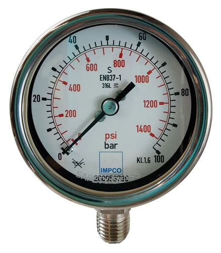 Rohrfeder-Manometer 63mm 0-100 bar 1/4" NPT unten Rohrfeder-Manometer 63mm 0-100 bar 1/4" NPT unten