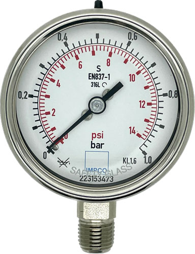 Rohrfeder-Manometer 63mm 0-1 bar 1/4" NPT unten Rohrfeder-Manometer 63mm 0-1 bar 1/4" NPT unten