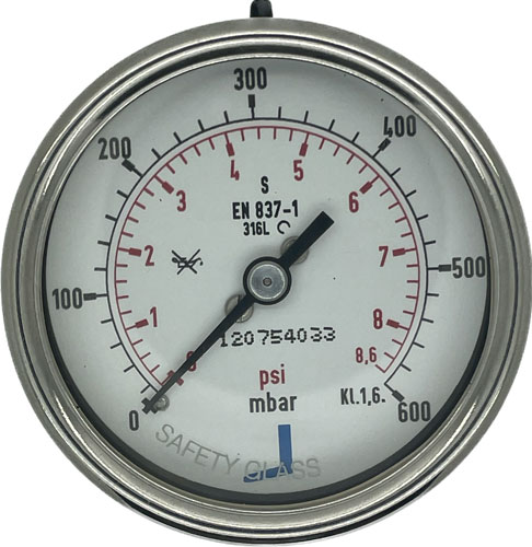 Rohrfeder-Manometer 63mm 0-600 mbar 1/4" NPT rückseitig mittig Rohrfeder-Manometer 63mm 0-600 mbar 1/4" NPT rückseitig mittig