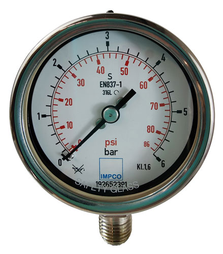 Rohrfeder-Manometer 63mm 0-6 bar 1/4" NPT unten Rohrfeder-Manometer 63mm 0-6 bar 1/4" NPT unten
